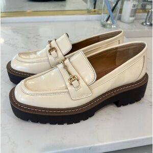 Women's Cream Loafers with Gold Detail